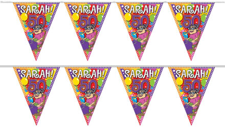 Folat Sarah 50 jaar thema vlaggenlijn slinger - 2x - plastic - 10 meter - versiering/feestartikelen