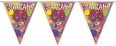 Folat Sarah 50 jaar thema vlaggenlijn slinger - plastic - 10 meter - versiering/feestartikelen