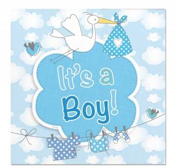 Folat servetten 'it's a boy' 25 cm papier blauw 20 stuks