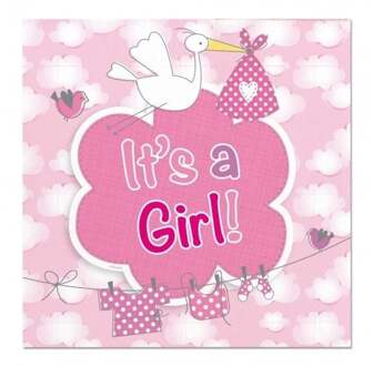 Folat servetten 'It's a Girl' 25 cm papier roze/wit 20 stuks