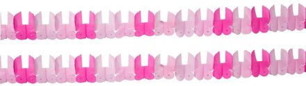 Folat Set van 2x stuks roze baby geboorte/geboren meisjes thema slingers met wiegjes - Feestartikelen/versiering