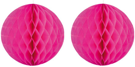 Folat Set van 3x stuks decoratie bollen/ballen/honeycombs fuchsia roze 50 cm - Feestartikelen/versiering