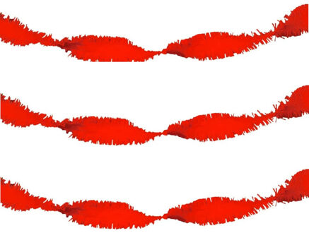 Folat Set van 3x stuks feest/verjaardag versiering slingers rood 24 meter crepe papier - Feestslingers