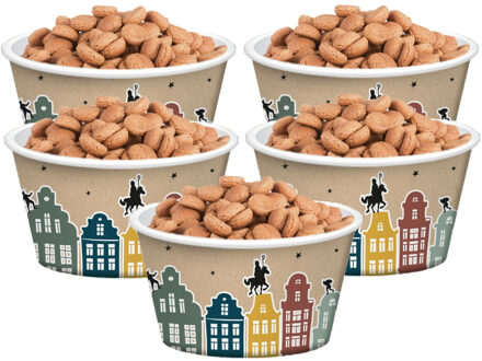 Folat Sinterklaas pepernoot/snoep bakjes - 25x stuks - 250 ml - Met Welkom Sint en Piet print - Karton