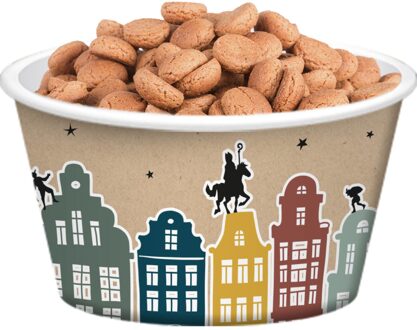 Folat Sinterklaas pepernoot/snoep bakjes papier met Welkom Sint en Piet print 5x stuks 250 ml - Feestdecoratievoorwerp