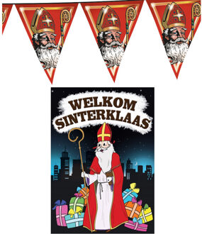 Folat Sinterklaas versiering feestpakket inclusief 2x stuks vlaggenlijnen 5 meter en A1 deurposter