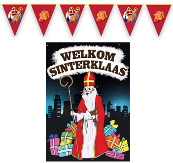 Folat Sinterklaas versiering feestpakket inclusief 3x stuks vlaggenlijnen 10 meter en A1 deurposter