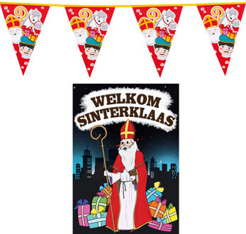 Folat Sinterklaas versiering feestpakket inclusief 4x stuks vlaggenlijnen 6 meter en A1 deurposter