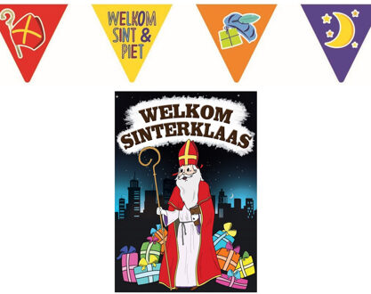 Folat Sinterklaas versiering feestpakket inclusief 4x stuks vlaggenlijnen 6 meter en A1 deurposter