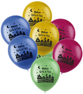 Folat Sinterklaas Welkom Sint en Piet ballonnen kleurenmix 12x stuks 33 cm - Ballonnen Multikleur