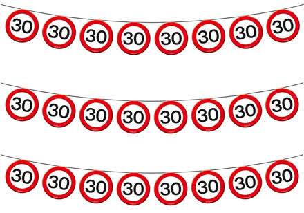 Folat Slinger 30 jaar - 3x - verkeersborden - 12 meter - vlaggenlijn - leeftijd versiering Multi