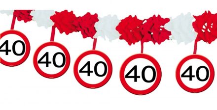 Folat Slinger 40 jaar verjaardag - 2x stuks - 4 meter - stopborden - papier/karton - feestslingers
