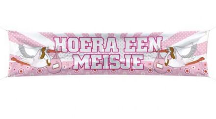 Folat Straatbanier vlag hoera een meisje geboren - versiering - Geboorte feestartikelen roze - 180 x 40 cm
