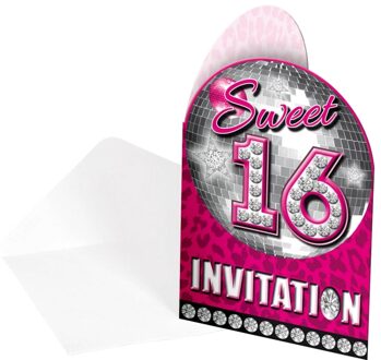 Folat Sweet 16 thema party uitnodigingskaarten 8x stuks Multi