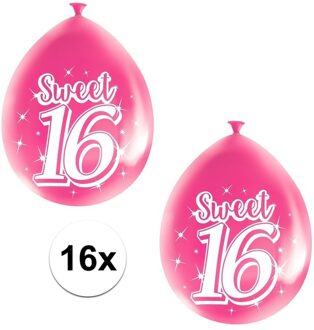 Folat Sweet 16 verjaardag ballonnen - 16x stuks - roze - 16 jaar verjaardag feestartikelen