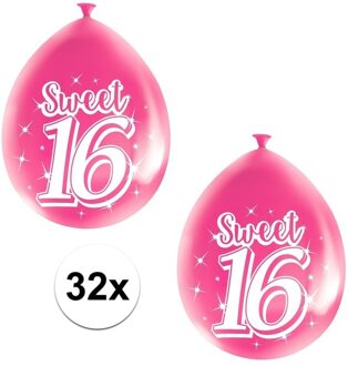 Folat Sweet 16 verjaardag ballonnen - 32x - roze - 16 jaar verjaardag