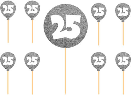 Folat Taart toppers - 25x stuks - zilver - 25 jaar - thema versiering