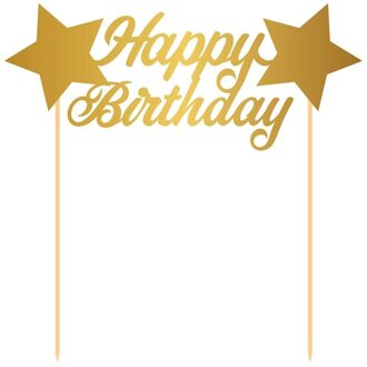 Folat Taarttopper - Happy Birthday - goud - 15 cm - taartdecoratie - taartversiering verjaardag Goudkleurig