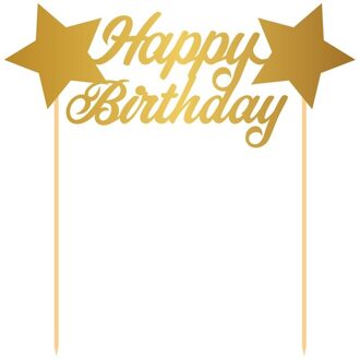 Folat Taartversiering Happy Birthday goud - Taartdecoraties Goudkleurig