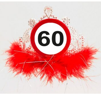 Folat Tiara diadeem 60 jaar geworden - verjaardag - zilver/rood - plastic Multi