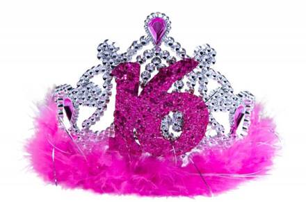 Folat tiara Sweet Sixteen meisjes roze one-size Zilverkleurig