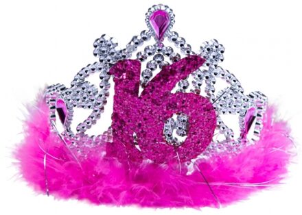 Folat tiara Sweet Sixteen meisjes roze one-size Zilverkleurig