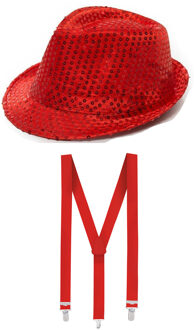 Folat Toppers - Carnaval verkleed set glitter hoed en bretels rood