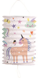 Folat Trek lampion eenhoorns & regenbogen - H16 cm - meerkleurig - papier Multi