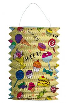 Folat Treklampion met snoep print - geel - H16cm