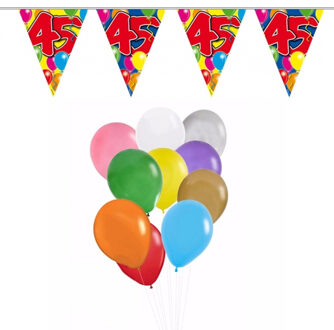 Folat Verjaardag 45 jaar feestartikelen set - 50x ballonnen - 2x leeftijd print vlaggenlijnen