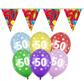Folat Verjaardag feest 50 jaar versieringen pakket vlaggetjes en ballonnen