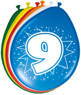 Folat Verjaardag feest ballonnen - leeftijd 9 jaar - 24x stuks - feestversiering