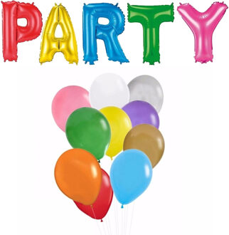 Folat Verjaardag feest letters folie ballonnen PARTY en 100x latex ballonnen