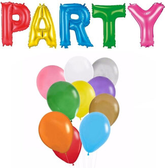 Folat Verjaardag feest letters folie ballonnen PARTY en 50x latex ballonnen