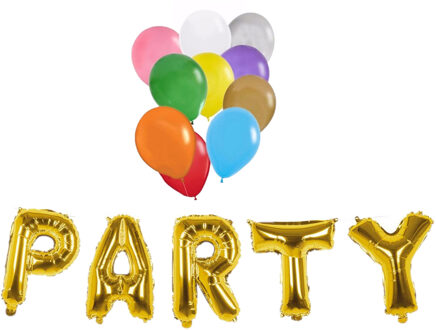 Folat Verjaardag feest letters folie ballonnen PARTY en 50x latex ballonnen