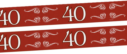 Folat Verjaardag/jubileum markeerlint - 2x - 40 jaar - 15 meter - rood - afzetlint