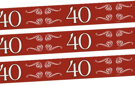 Folat Verjaardag/jubileum markeerlint - 3x - 40 jaar - 15 meter - rood - afzetlint