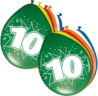 Folat Verjaardag Leeftijd Ballonnen 10 Jaar - 16x Stuks - Multi - 30 cm - Feestartikelen/versieringe