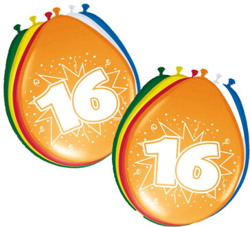 Folat Verjaardag leeftijd ballonnen 16 jaar - 16x - multi - 30 cm - feestartikelen/versieringen