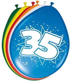 Folat Verjaardag leeftijd ballonnen - 35 jaar - 8x stuks - mix kleuren - feestartikelen/versiering