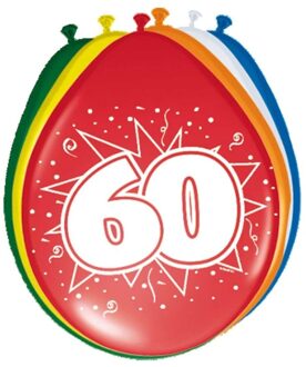 Folat Verjaardag leeftijd ballonnen - 60 jaar - 24x stuks - mix kleuren - feestartikelen/versiering Multi
