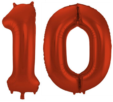Folat Verjaardag Leeftijd folieballon - 10 jaar - rood - 86 cm - cijferballon groot