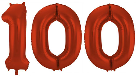 Folat Verjaardag Leeftijd folieballon - 100 jaar - rood - 86 cm - cijferballon groot