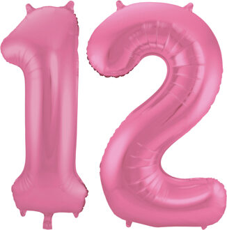 Folat Verjaardag Leeftijd folieballon - 12 jaar - roze - 86 cm - cijferballon groot