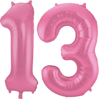 Folat Verjaardag Leeftijd folieballon - 13 jaar - roze - 86 cm - cijferballon groot