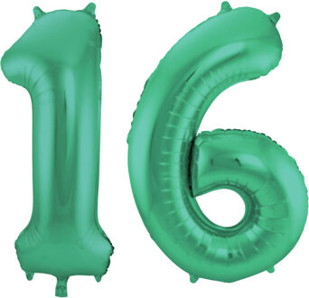 Folat Verjaardag Leeftijd folieballon - 16 jaar - groen - 86 cm - cijferballon groot