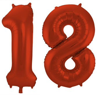 Folat Verjaardag Leeftijd folieballon - 18 jaar - rood - 86 cm - cijferballon groot