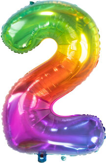 Folat Verjaardag Leeftijd folieballon - 2 jaar - multi kleur - 86 cm - cijferballon groot