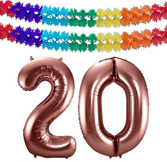 Folat Verjaardag Leeftijd folieballon - 20 jaar - ros? goud - 86 cm - incl 2x slingers