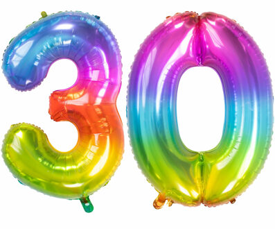 Folat Verjaardag Leeftijd folieballon - 30 jaar - multi kleuren - 86 cm - cijferballon groot